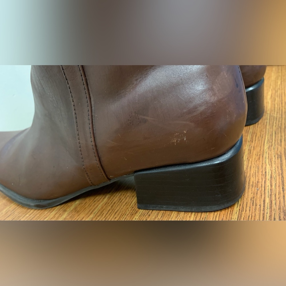 Croft & Barrow Brown Braided Leather Square Toe Tall Boots Zipper Closure SZ 10 - Picture 10 of 13